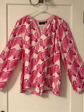 Liza Byrd show your stripes pink zebra printed blouse size XXL preppy colorful